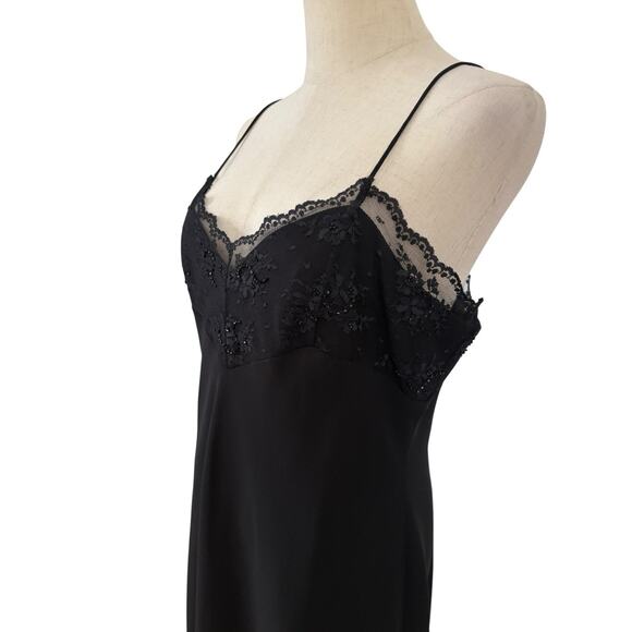 Evan Picone Dress Black Slip Lace And Beading Sz 14 Midi Romantic Goth - Picture 5 of 10